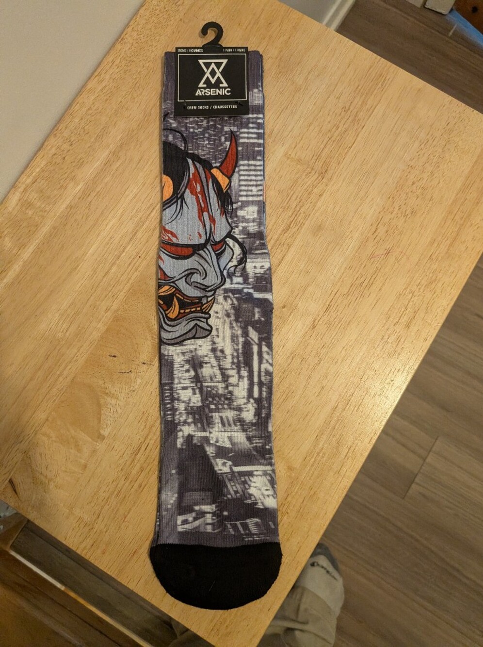 Men’s Grey Graphic Crew Socks with Oni Mask